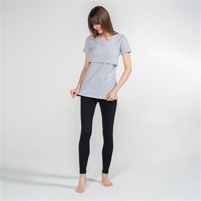 Emzirme T-Shirt Bisiklet Yaka Letizia Gri