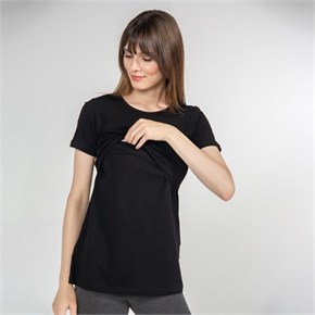 Emzirme T-Shirt Bisiklet Yaka Letizia Siyah