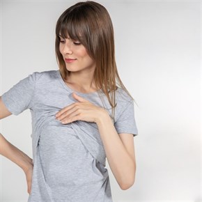 Emzirme T-Shirt Bisiklet Yaka Letizia Gri