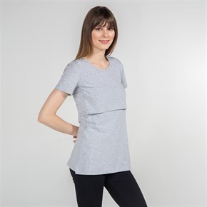 Emzirme T-Shirt Bisiklet Yaka Letizia Gri
