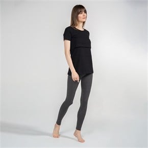 Emzirme T-Shirt Bisiklet Yaka Letizia Siyah