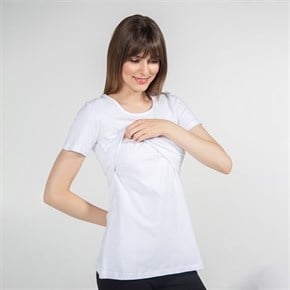 Emzirme T-Shirt Bisiklet Yaka Letizia Beyaz