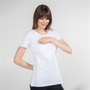 Emzirme T-Shirt Bisiklet Yaka Letizia Beyaz