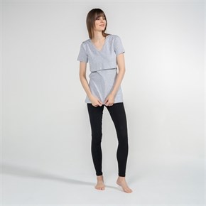 Emzirme T-Shirt V Yaka Nora Gri