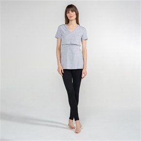 Emzirme T-Shirt V Yaka Nora Gri