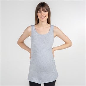 Hamile T-Shirt Atlet Yaka Alda Gri