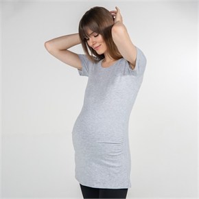 Hamile T-Shirt Bisiklet Yaka Carina Gri