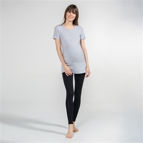 Hamile T-Shirt Bisiklet Yaka Carina Gri