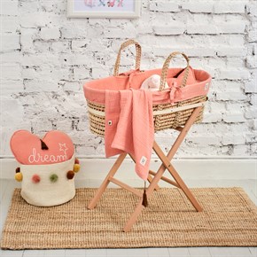 Muslin Moses Basket Set- Coral - Light Pink - 85 Cm