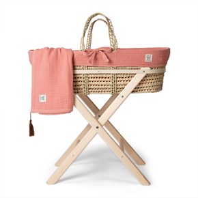 Muslin Moses Basket Set- Coral - Light Pink - 85 Cm