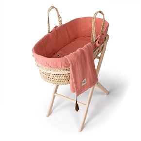 Muslin Moses Basket Set- Coral - Light Pink - 85 Cm