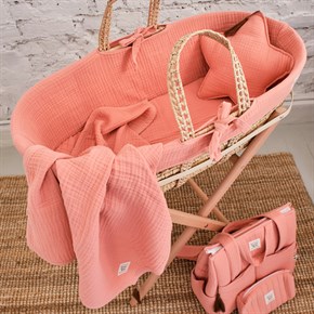 Muslin Moses Basket Textiles - Coral - Light Pink - 85 Cm