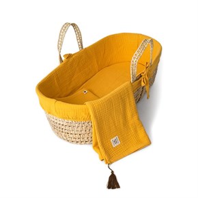 Müslin Tekstilli Hasır Sepet Marigold Hardal 85 cm
