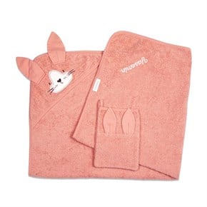 Üçgen Başlıklı Bebek Havlu Seti Bath Time Yavruağızı 90 x 90 cm