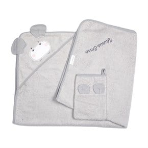 Üçgen Başlıklı Bebek Havlu Seti Bath Time Gri 90 x 90 cm
