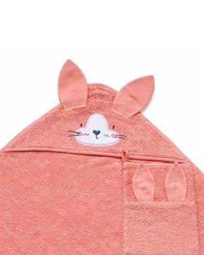 Üçgen Başlıklı Bebek Havlu Seti Bath Time Yavruağızı 90 x 90 cm