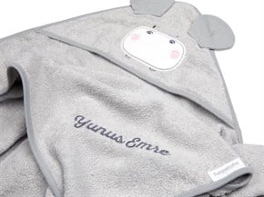 Üçgen Başlıklı Bebek Havlu Seti Bath Time Gri 90 x 90 cm