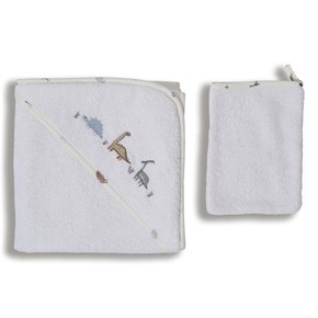Üçgen Başlıklı Bebek Havlu Seti Dinosaurus Yeşil 75 x 75 cm