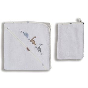 Üçgen Başlıklı Bebek Havlu Seti Dinosaurus Yeşil 75 x 75 cm