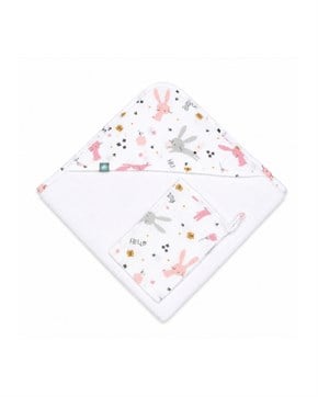 Üçgen Başlıklı Bebek Havlu Seti Rabbit Pembe 75 x 75 cm