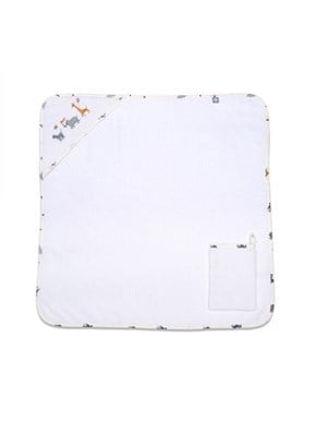 Üçgen Başlıklı Bebek Havlu Seti Zoo Mavi 75 x 75 cm