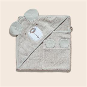 Üçgen Başlıklı Havlu + Kese - Bath Time - Bej - 90 X 90 Cm