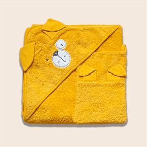 Üçgen Başlıklı Havlu + Kese - Bath Time - Sarı - 90 X 90 Cm
