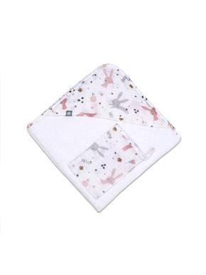 Üçgen Başlıklı Havlu + Kese - Rabbit - Pembe - 75 X 75 Cm