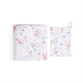 Üçgen Başlıklı Havlu + Kese - Rabbit - Pembe - 75 X 75 Cm