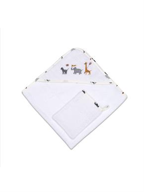 Üçgen Başlıklı Havlu + Kese - Zoo - Mavi - 75 X 75 Cm