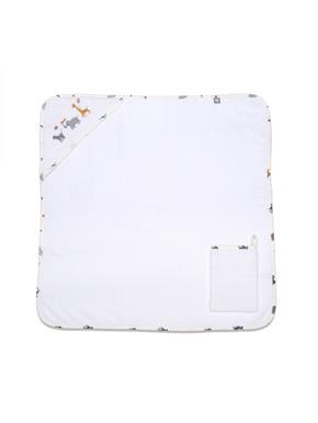 Üçgen Başlıklı Havlu + Kese - Zoo - Mavi - 75 X 75 Cm