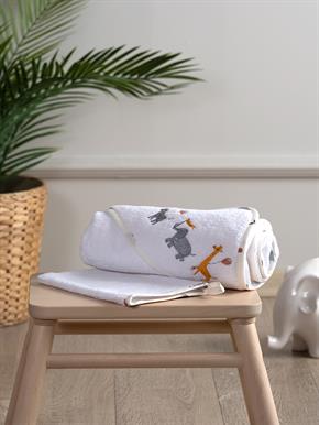 Üçgen Başlıklı Havlu + Kese - Zoo - Mavi - 75 X 75 Cm