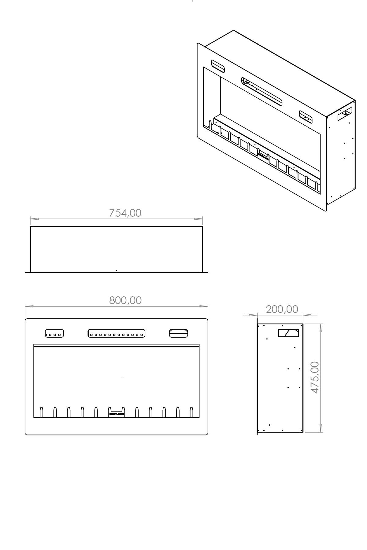 Korcam 80 S - Wall Mounted Electric Fireplace Insert with Heater