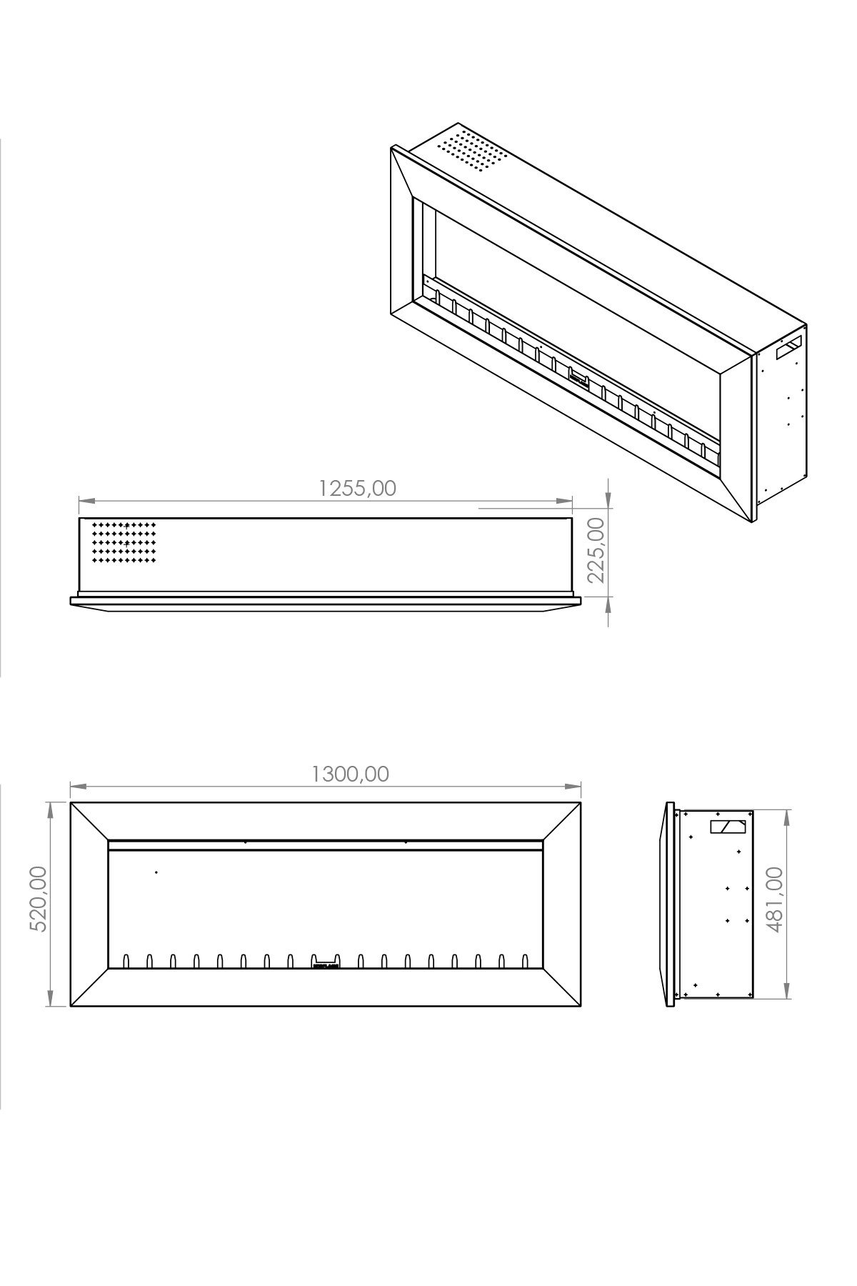 Kormet 130 S - Wall Mounted Electric Fireplace Insert with Heater