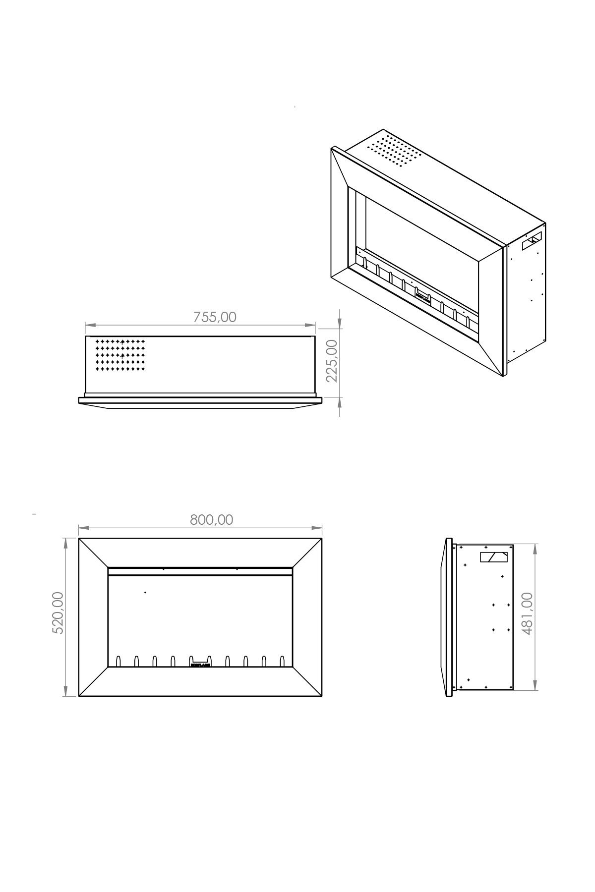 Kormet 80 S - Wall Mounted Electric Fireplace Insert with Heater