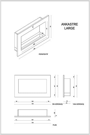 Ankastre Large Duvara Gömme Bioetanol Şömine