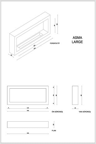Duvara Asma Large Bioetanol Şömine