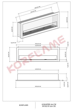 Korflame 160cm Ankastre Bioetanol Şömine