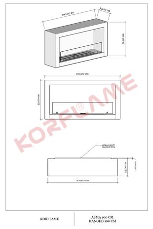 Korflame 100cm Duvara Asma Bioetanol Şömine