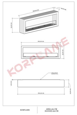 Korflame 160cm Duvara Asma Bioetanol Şömine