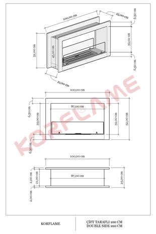 Korflame 100cm Çift Taraflı Bioetanol Şömine