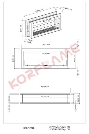 Korflame 130cm Çift Taraflı Bioetanol Şömine