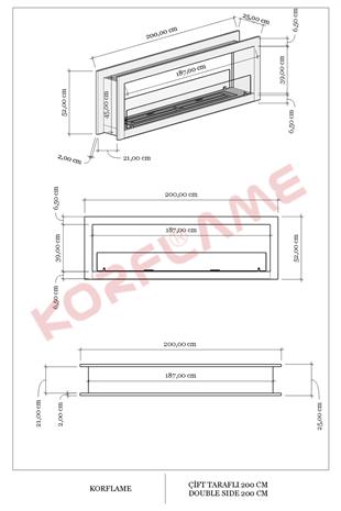 Korflame 200cm Çift Taraflı Bioetanol Şömine
