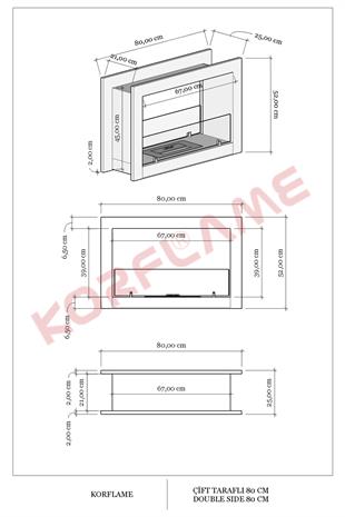 Korflame 80cm Çift Taraflı Bioetanol Şömine