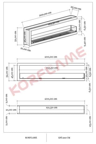 Korflame 200 Cm Epi Bioetanol Şömine