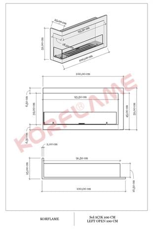 Korflame 100cm Sol Açık Bioetanol Şömine