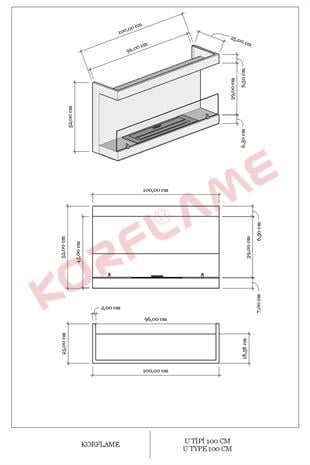 Korflame 100cm U Tipi Bioetanol Şömine