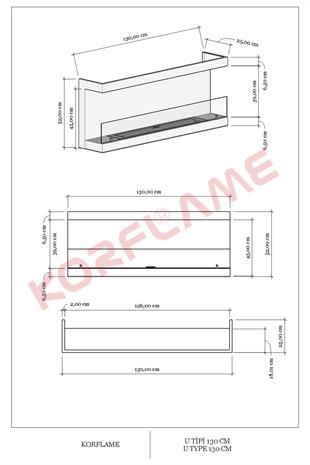 Korflame 130cm U Tipi Bioetanol Şömine