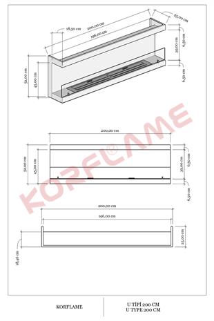 Korflame 200cm U Tipi Bioetanol Şömine