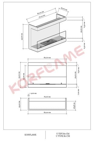 Korflame 80cm U Tipi Bioetanol Şömine